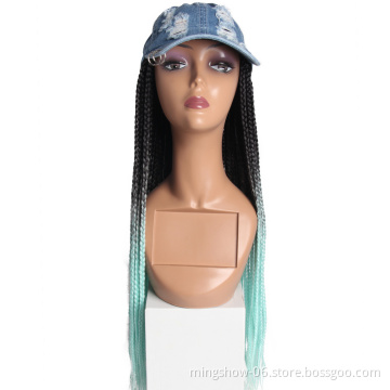 Fashionable Wigs hats style with cheap price synthetic hair baseball braided wigs,female fiber hair extension